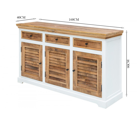 ANGEL FURNITURE Whitewave Solid Wood Sideboard with Three Drawer and Door Storage Unit 160x90x40 CM (Sideboard)