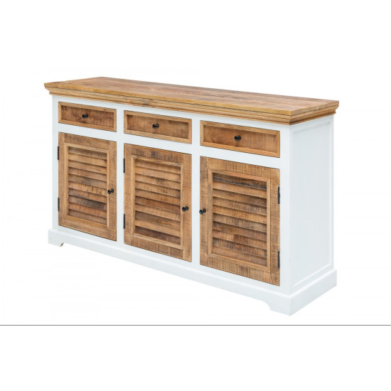 ANGEL FURNITURE Whitewave Solid Wood Sideboard with Three Drawer and Door Storage Unit 160x90x40 CM (Sideboard)