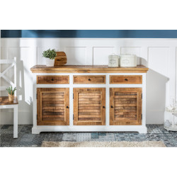 ANGEL FURNITURE Whitewave Solid Wood Sideboard with Three Drawer and Door Storage Unit 160x90x40 CM (Sideboard)