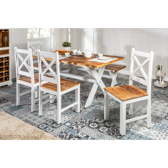 ANGEL FURNITURE Whitewave Solid Wood Six Seater Dining Set with Bench | Full Size Dining Set | Rustic Dining Set (Dining Set 6 Seater)