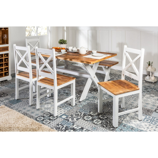ANGEL FURNITURE Whitewave Solid Wood Six Seater Dining Set with Bench | Full Size Dining Set | Rustic Dining Set (Dining Set 6 Seater) ANGEL FURNITURE Whitewave Solid Wood Six Seater Dining Set with Bench | Full Size Dining Set | Rustic Dining Set (Dining Set 6 Seater)
