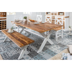 ANGEL FURNITURE Whitewave Solid Wood Six Seater Dining Set with Bench | Full Size Dining Set | Rustic Dining Set (Dining Set 6 Seater)