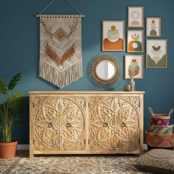 Sideboard with Carved Doors – Natural Finish (Large)