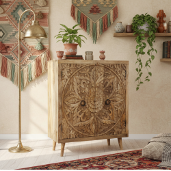 Sideboard with Carved Doors – Natural Finish (Small)
