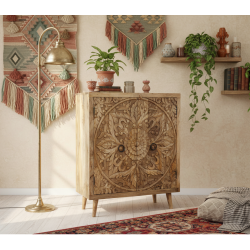 Sideboard with Carved Doors – Natural Finish (Small)