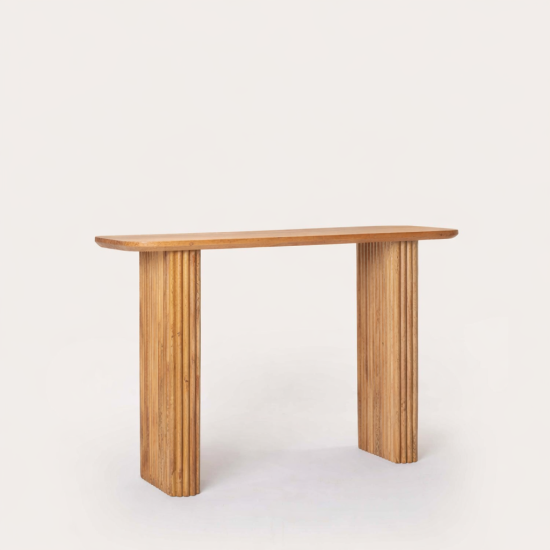 Grafton Console Table Fluted Legs Oak Finish Mango Wood