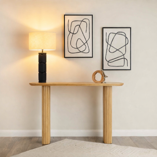 Grafton Console Table Fluted Legs Oak Finish Mango Wood