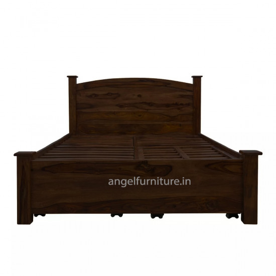 Angel Furniture Jodhpuri Solid Sheesham Wood Double Bed Storage Queen Size (Standard, Walnut Finish)