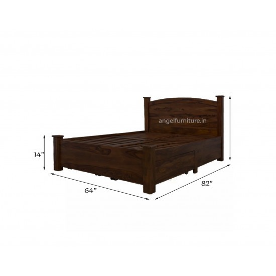 Angel Furniture Jodhpuri Solid Sheesham Wood Double Bed Storage Queen Size (Standard, Walnut Finish)