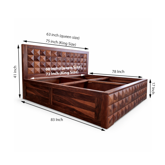 Majesta Diamond Sheesham Wood Bed, (Box Storage King and Queen Size) 3 Year Warranty