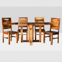 Angel's Solid Sheesham Wood Four Seater Dining Set With Folding Table (Four Seater, Honey Finish)