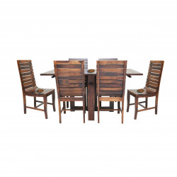 Modish Solid Sheesham Wood Six Seater Dining Table Set (Teak Finish) 