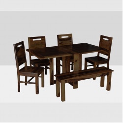 Angel's Solid Sheesham Wood Six Seater Dining Set with Folding Table and Bench (Six Seater, Walnut Finish)