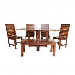 Stripped Design Six Seater Dining Set With Foldable Dining Table In Honey Finish