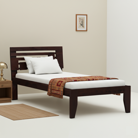 Livingston Solid Sheesham Wood Handmade Modern Single bed (Walnut)